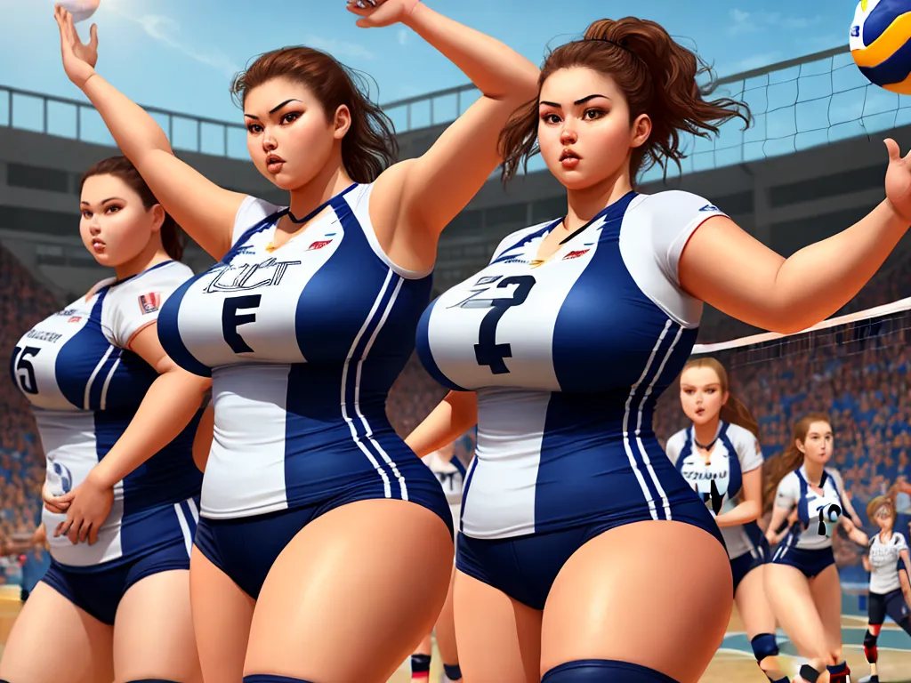 K Pics Voluptuous Volleyball Woman Team With Mini Short