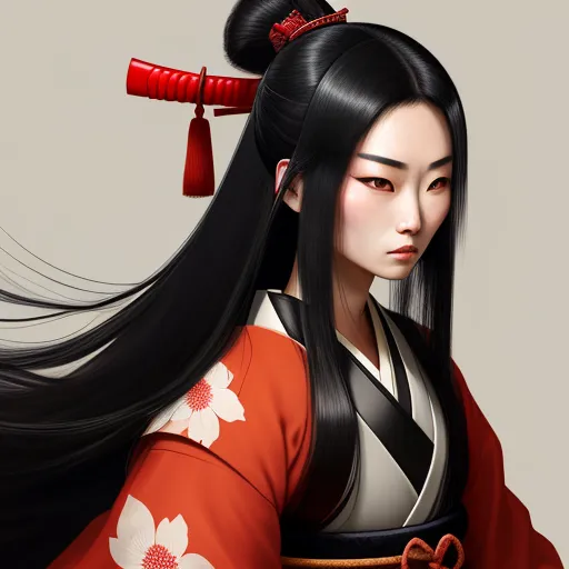 Image Enhancer A Beautiful Samurai Japanese With Long Black Hair