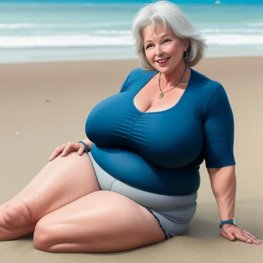 Best Ai Photo Gilf Woman Old On The Beach With Giant