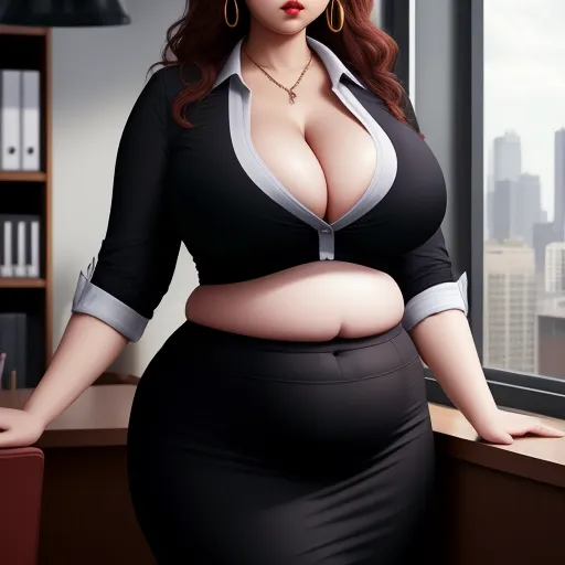 Ai Image Enhancer Big Boobs Woman Office Clothes Deep Navel