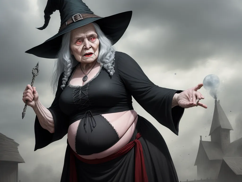 Ai Image To Image Elderly Witch With Large Belly