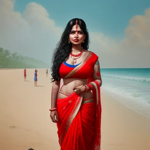 High Def Pictures Indian Big Boobs Bhabhi In Red Saree Standing In