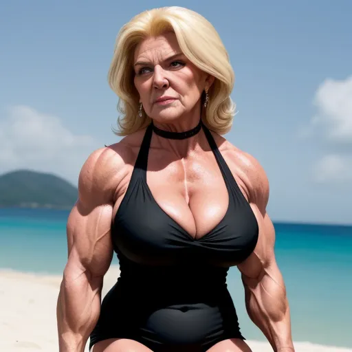 Photo Ai Gilf Huge Older Muscle Woman In Black Bikini