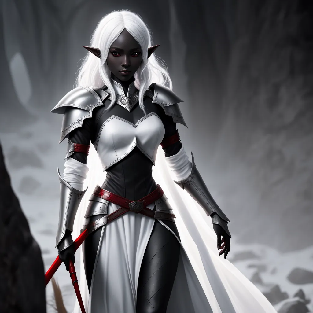 Photo Enhancer Solo Female Drow Elf Knight Black Skin White