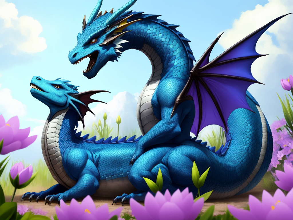 Imagine Resize Blue Female Dragon Surrounded By Spring Flowers