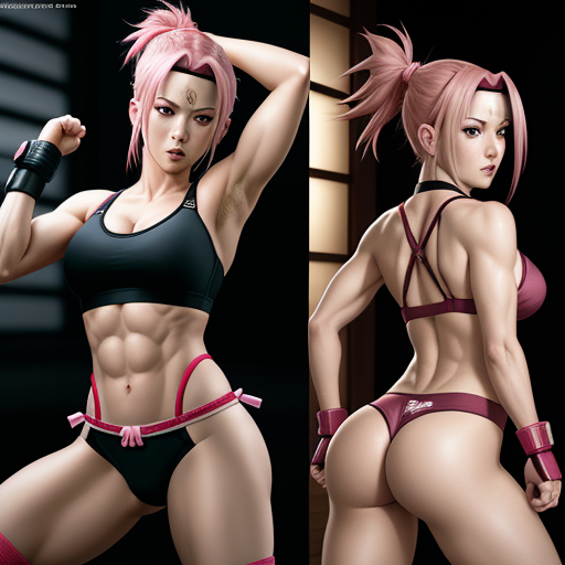 Cartoon Nude Sakura Haruno Naked Abs Fighting In Dojo Sexy