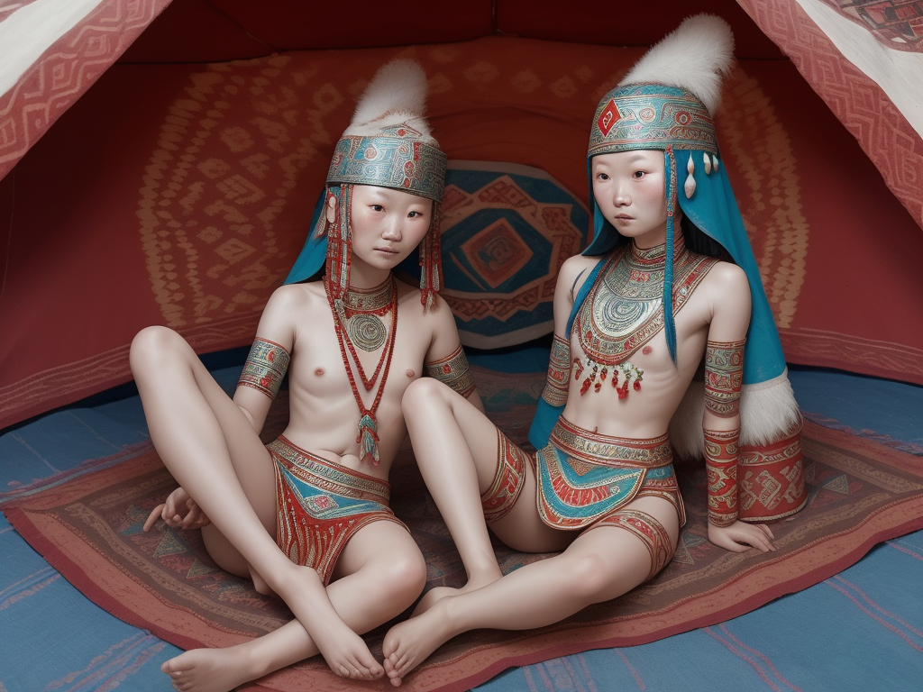 Cartoon Nude Yakut Women Naked Wearing Traditional