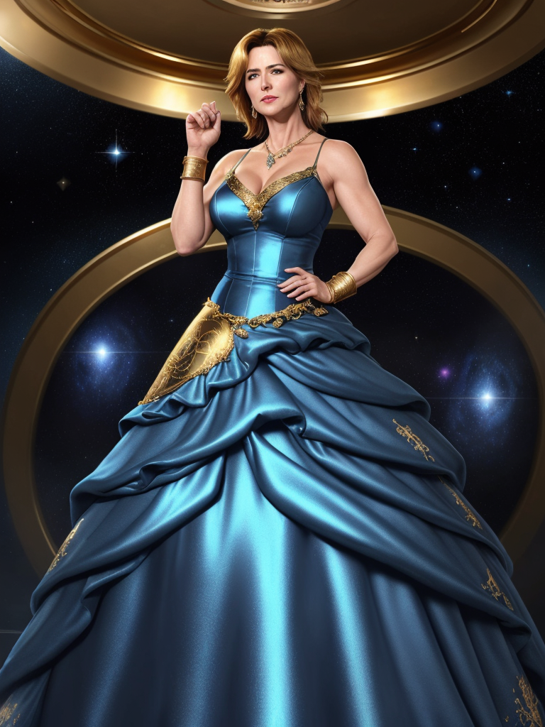 Cartoon Sexual Images Mature Lucy Lawless Blue Ball Gown Gold Space