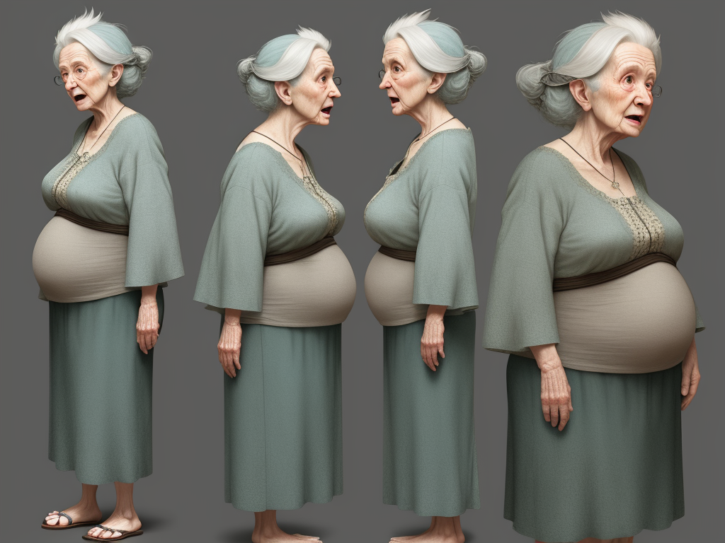 Enhance Photo Heavily Belly Elderly Granny Side View Very