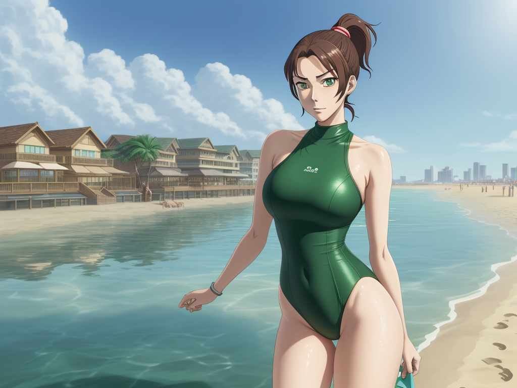 Nude Cartoon Characters Brown Ponytail Green Eyes Wide Hips One Piece