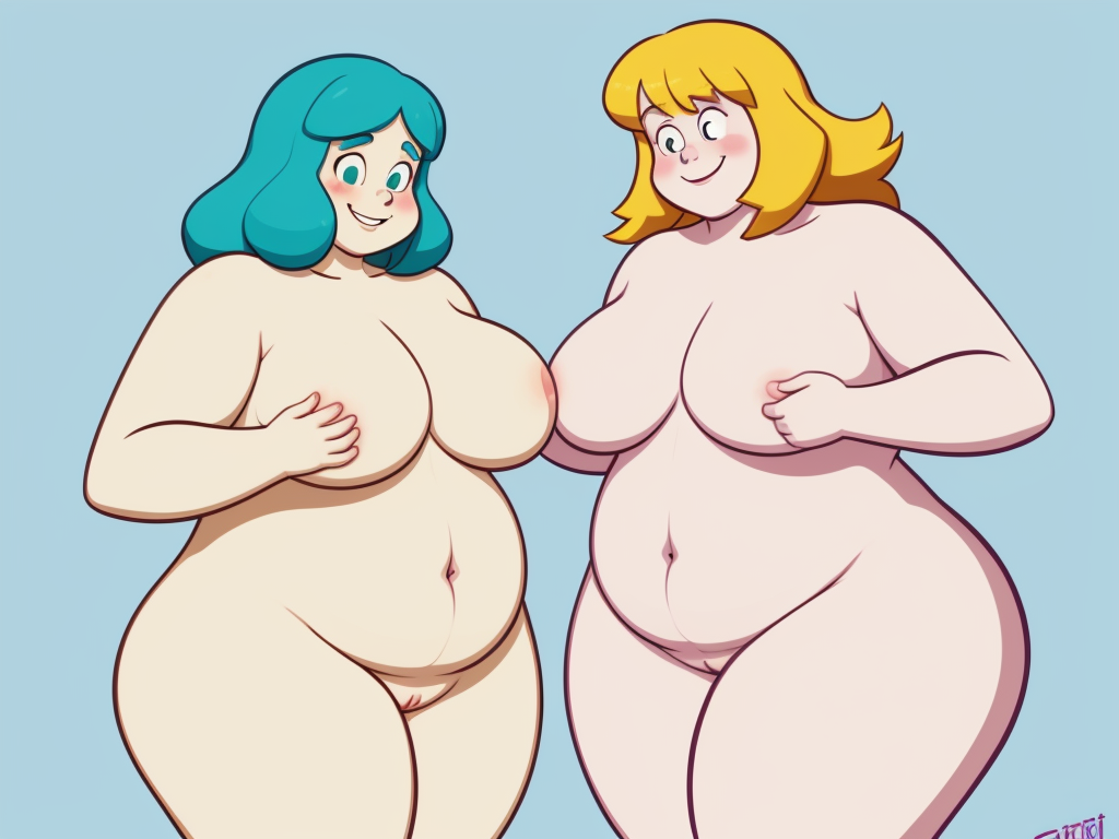 Nude Of Cartoon Two Embarrassed Naked Most Gigantic Most Fat