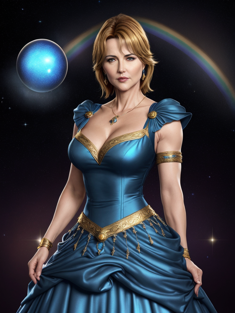 Porn Picture Cartoon Mature Lucy Lawless Blue Ball Gown Gold Space