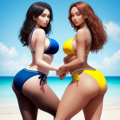 Generador De Arte Ai A Partir De Texto Two Very Pretty Women In Bikinis Standing Next To Img