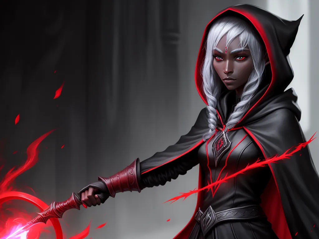 ai based photo editor - a woman in a hooded outfit holding a sword and a glowing orb in her hand with red streaks on her face, by Lois van Baarle