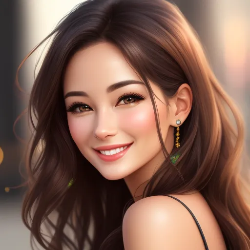 pixel to inches conversion - a digital painting of a woman with long hair and earrings on her head, smiling at the camera, with a blurry background, by Chen Daofu