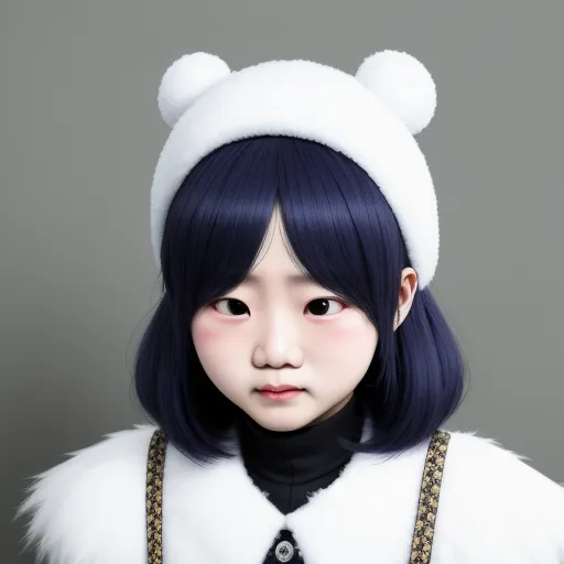 nsfw ai image generator - a young girl with a black and white outfit and a white hat and a black tie and a white fur collar, by Hsiao-Ron Cheng