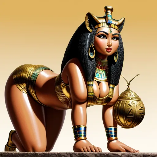 a woman in egyptian costume kneeling down with a ball in her hand and a golden necklace on her neck, by Hanna-Barbera