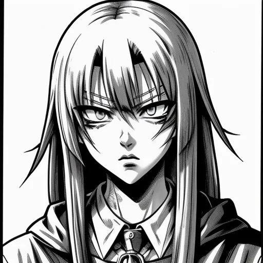 high quality maker - a drawing of a girl with long hair and a tie on her head, with a sad look on her face, by Hiromu Arakawa