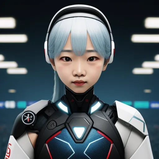 4k quality photo converter - a woman in a futuristic suit with headphones on her ears and a futuristic helmet on her shoulders, standing in a stadium, by Leiji Matsumoto