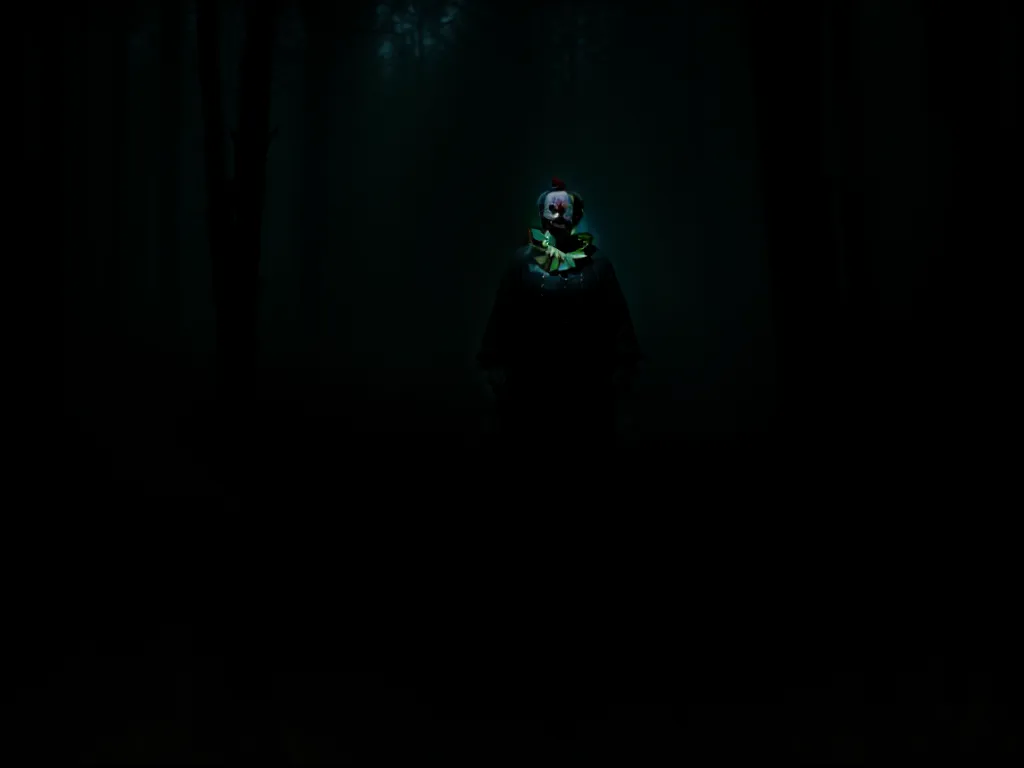 a person standing in the dark with a neon light on their head and a black cloak over their head, by John Wayne Gacy