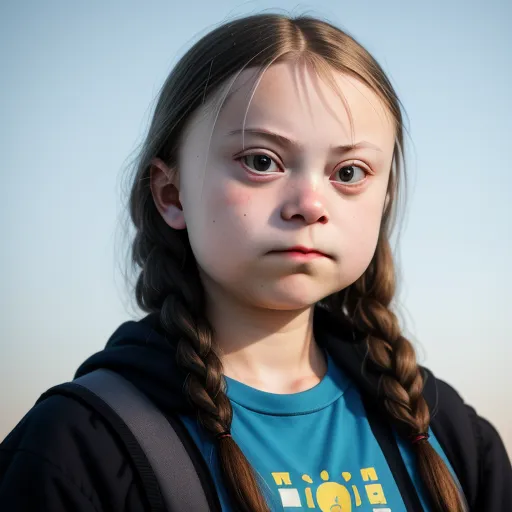 best ai photo editor - a young girl with a ponytail and a blue shirt looks at the camera with a serious look on her face, by Gottfried Helnwein