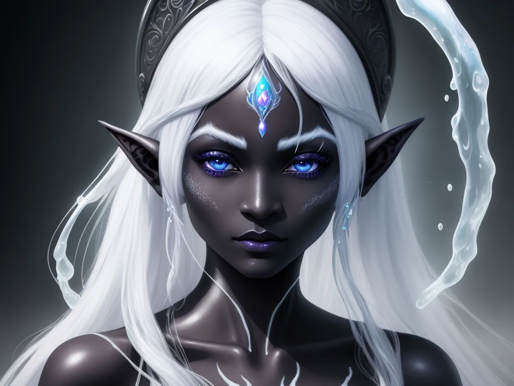 upscale images - a woman with white hair and blue eyes wearing a tiara and a tiara with a diamond on it, by Lois van Baarle