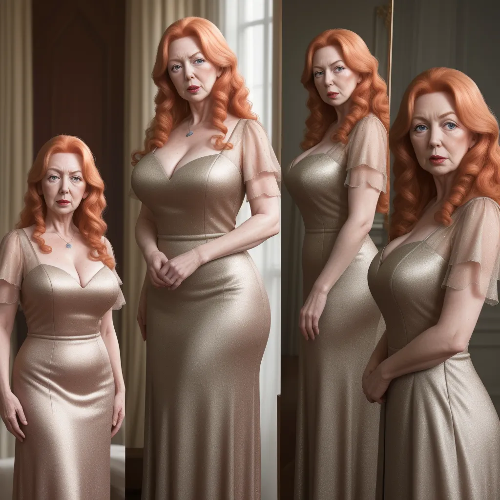 hd images - a woman in a gold dress poses for a picture in a mirror with her hands on her hips and her right hand on her hip, by Aron Wiesenfeld