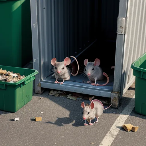 1080p image mice near the bins with broken objects