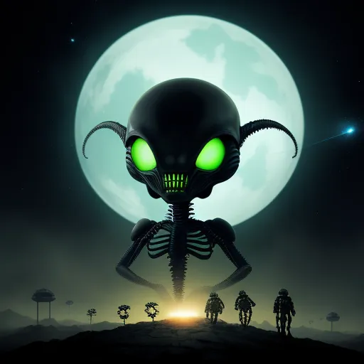 best ai photo enhancement software - a group of alien men walking across a field under a full moon sky with green eyes and green eyes, by Anton Semenov