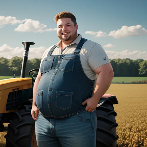 ai-generated images - a man standing in front of a tractor in a field of wheat with a sky background and clouds in the sky, by Hendrik van Steenwijk I