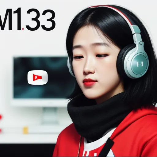 advanced ai image generator - a woman wearing headphones and a red sweatshirt with a black scarf around her neck and a red and white logo, by Chen Daofu