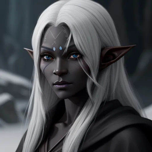 ai text to photo - a woman with white hair and blue eyes wearing a white outfit and a white elf - like headpiece, by Lois van Baarle