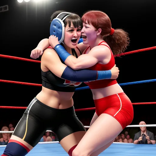 1080p Images Two Women Bearhug In Wrestling Ring