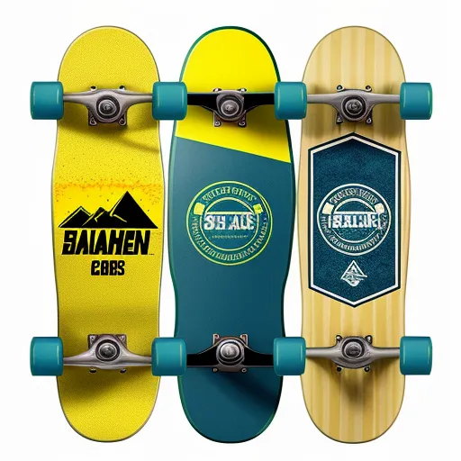 how to fix low resolution photos - three skateboards with different designs on them, one yellow and one blue, all with the same logo, by Akseli Gallen-Kallela