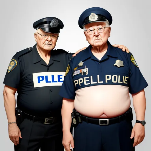 two police officers are posing for a picture together in their uniforms, with the police logo on the chest, by Filip Hodas