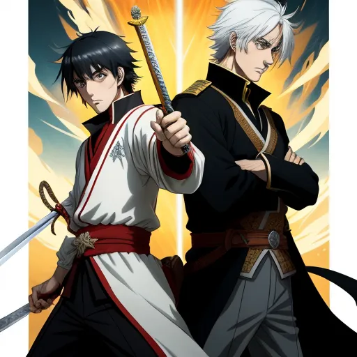 4k resolution picture converter - two anime characters with swords in their hands and one holding a sword in his hand and the other holding a sword in his hand, by Baiōken Eishun