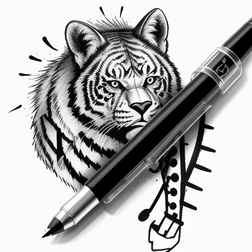 a pen with a drawing of a tiger on it's side and a pen with a drawing of a tiger on it's side, by Shohei Otomo