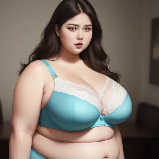 4k photo resolution converter - a woman in a blue bra posing for a picture in a blue bra top and panties with her hands on her hips, by Terada Katsuya