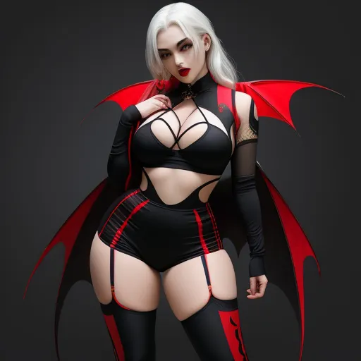 4k quality photo converter - a woman in a black and red outfit with a bat on her chest and a red cape on her shoulder, by Lois van Baarle