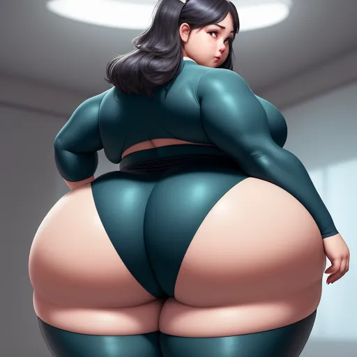 low quality images - a cartoon picture of a woman with big butts and a big ass in a green outfit with a black belt, by Botero