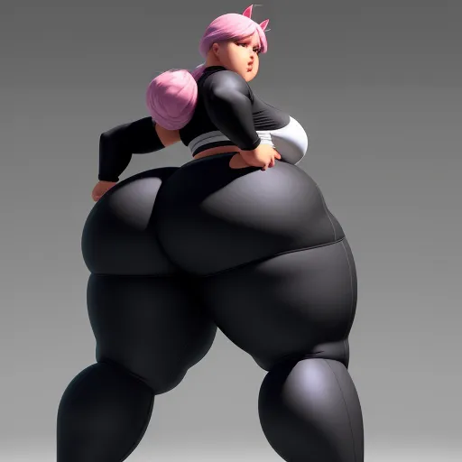 ultra high resolution images free - a woman in a black outfit with pink hair and a pink mohawk is standing on one leg and her leg is bent over, by Toei Animations