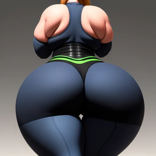 convert photo into 4k - a woman in a blue outfit with big butts and a green belt is posing for a picture with her butt, by NHK Animation