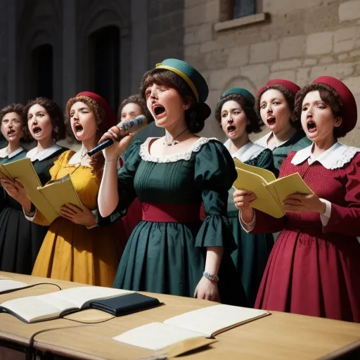 ai website that creates images - a group of women singing in front of a microphone and holding papers in their hands and singing into a microphone, by Frédéric Bazille