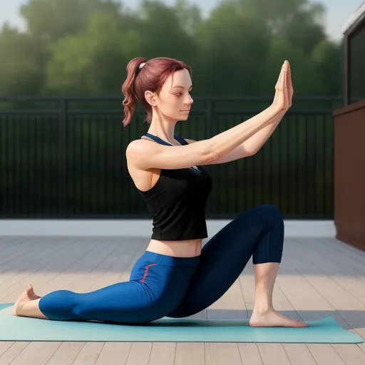 a woman is doing yoga on a mat outside in the sun with her hands in the air and her legs crossed, by Lois van Baarle