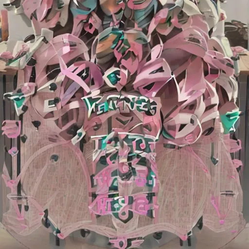 a large sculpture made of various pieces of paper and plastic tape with words written on it and a bicycle, by Frank Stella