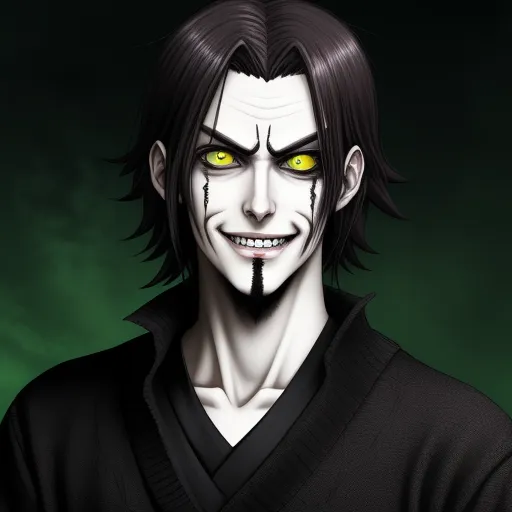 imagesize converter - a man with yellow eyes and a black shirt with a green background and a green background with a green background, by Eishōsai Chōki