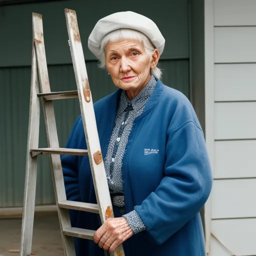 1920x1080 Pixel Art: A Older Woman Stan A Ladder