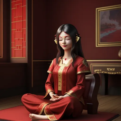 1920x1080 Pixel Art: Beautifulian Woman In A Red Room, Sitting In