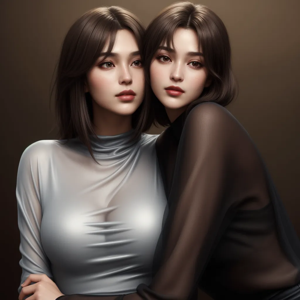 two women are posing for a picture together, one is wearing a sheer top and the other is wearing a sheer top, by Chen Daofu