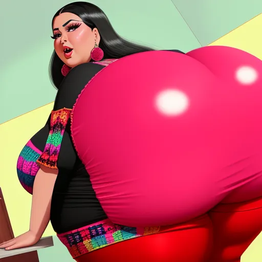 ai website that creates images - a woman in a pink ball gown is holding a laptop computer and a pink ball behind her back, with a green background, by Botero